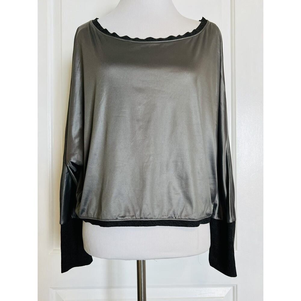 SPLITS59 Boutique Wet Look Metallic NEW Crop Top Slouchy Athleisure Dolman M